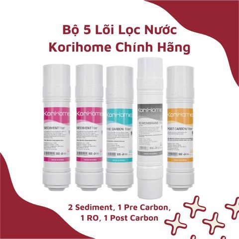 Bộ 5 Lõi Lọc Nước KORIHOME Chính Hãng - Giúp Loại Bỏ Virus, Vi Khuẩn - Phù Hợp Với Các Máy Lọc Koriihome WPK-812, WPK-816, WPK-838, WPK-601-W