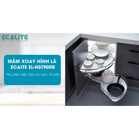 Mâm Xoay Hình Lá Ecalite EL-NST900R - Phụ Kiện Gọn Gàng Cho Tủ Bếp Hình Khối Mở Phải, Chất Liệu Inox Bền Bỉ