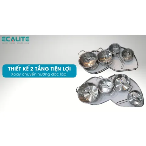 Mâm Xoay Hình Lá Ecalite EL-NST900R - Phụ Kiện Gọn Gàng Cho Tủ Bếp Hình Khối Mở Phải, Chất Liệu Inox Bền Bỉ