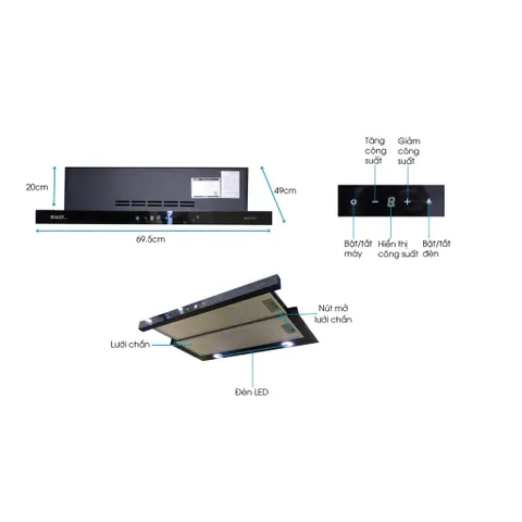 Máy Hút Mùi Âm Tủ Ecalite EH-AT700T | Ngang 70cm | Cảm ứng hiện đại với 3 tốc độ