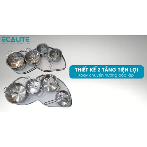 Mâm Xoay Góc Hình Lá Ecalite EL-NST900L - Thiết Kế Hai Tầng Thông Minh, Bảo Hành 3 Năm, Phụ Kiện Tủ Bếp Hiện Đại