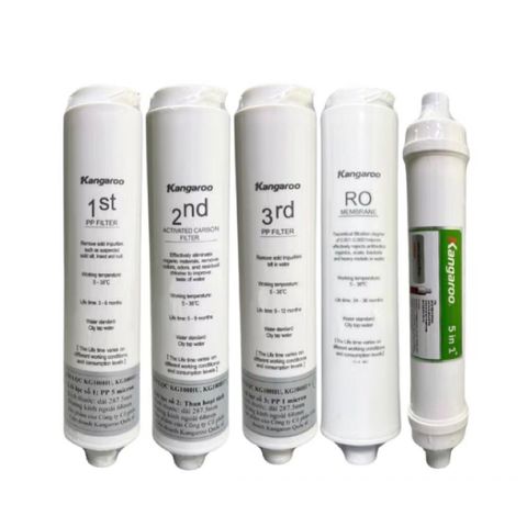 Lõi Lọc Đúc Kangaroo 1,2,3,4,5 - Bộ Lõi Thay Thế Cho Máy Lọc Nước Ion Kiềm KG100HU, KG100HU+ Chính Hãng