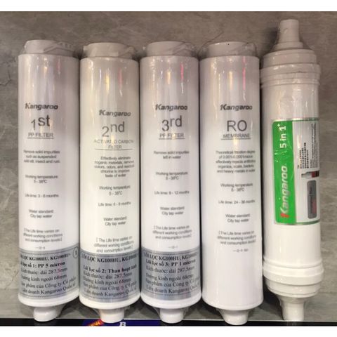 Lõi Lọc Đúc Kangaroo 1,2,3,4,5 - Bộ Lõi Thay Thế Cho Máy Lọc Nước Ion Kiềm KG100HU, KG100HU+ Chính Hãng