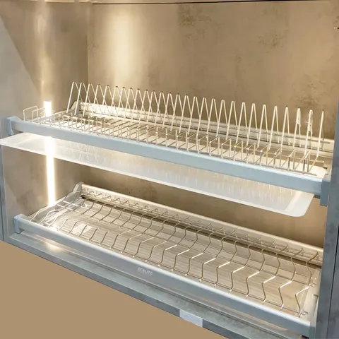 Kệ Chén Cố Định Tủ Trên Ecalite Inox 304 - Thiết Kế Hiện Đại, 2 Tầng Tiện Lợi, Có Khay Hứng Nước, An Toàn Cho Sức Khỏe