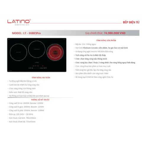 Bếp Kết Hợp Điện Từ LATINO LT-IH883Pro - Hàng chính hãng - Sôi liu riu ở nhiệt độ thấp