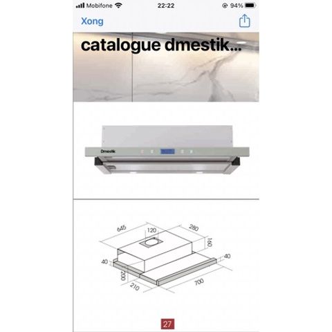 Máy Hút Mùi Âm Tủ D'mestik ES4970 DMK - Thiết Kế Sang Trọng, Cảm Ứng Hiện Đại, Công Suất 950 m3/h, Chính Hãng Chất Lượng Cao
