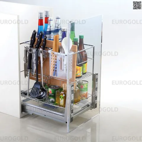Giá Dao Thớt EUROGOLD - Kệ để đồ nhà bếp - inox 201 mạ Crom nan vuông  ray giảm chấn