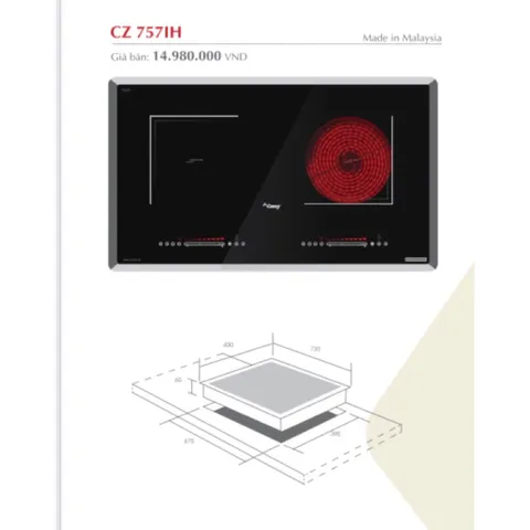 Bếp Điện Từ Canzy CZ ML757IH 2 Vùng - Hồng Ngoại & Từ, Công Suất Cao, An Toàn, Nhập Khẩu Chính Hãng Malaysia