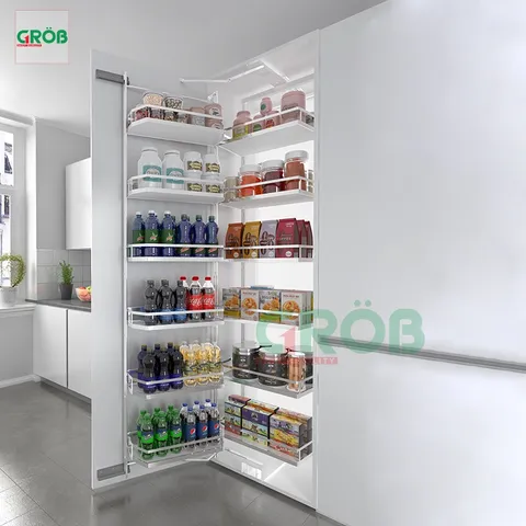 Tủ đồ khô 6 tầng 12 rổ Inox 304 nan dẹt  Grob GC304-660  - lắp cánh mở 600mm - hàng chính hãng