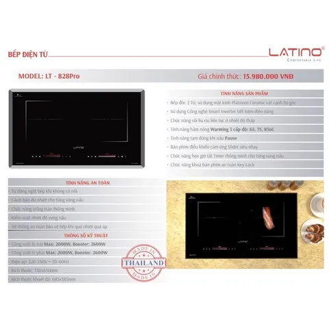 Bếp từ Thái Lan Latino LT-828 Pro - Tính năng sôi liu riu liên tục ở nhiệt độ thấp - công nghệ Smart Inverter tiết kiệm
