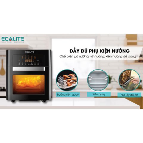 Nồi Chiên Không Dầu Ecalite EL-AF15 - Dung Tích 15L, Công Nghệ Rapid Air, An Toàn Cho Gia Đình, 10 Chương Trình Nấu, Bảo Hành 1 Năm