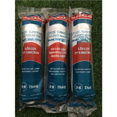 Bộ 3 Lõi Lọc Nước 123 Đúc SUNHOUSE - Thay thế cho SHA76214CK-S, SHA76215CK, SHA8849K - Chính hãng, Hiệu quả lọc 5 Micron, GAC, 1 Micron