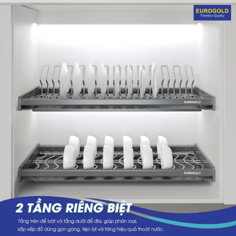 Kệ Chén Eurogold Inox 304 Cao Cấp - Đồ Gia Dụng Nhà Bếp Lắp Tủ Treo, 2 Tầng Tiện Dụng, Khay Hứng Nước