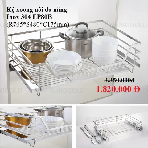Kệ Xoong Nồi Đa Năng Eurogold INOX 304 - Giá Bát Đĩa Tủ Bếp Dưới Chống Rỉ, Ngăn Nắp và Hiện Đại