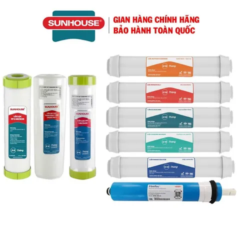 Bộ 9 Lõi Lọc Nước Sunhouse Chính Hãng - Lõi Lọc Thô, Màng RO, Chức Năng Đa Dạng cho Nguồn Nước Sạch An Toàn