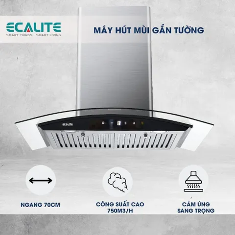 Máy hút mùi áp tường Ecalite EH-GT700T - Ngang 70cm - Điều khiển cảm ứng - Có 3 tốc độ hút điều chỉnh dễ dàng