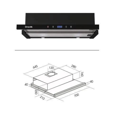 Máy Hút Mùi Âm Tủ Cảm Ứng D'mestik ES4970 DMK Đen - Đèn LED Tiết Kiệm Điện, 2 Chế Độ, Bảo Hành 3 Năm