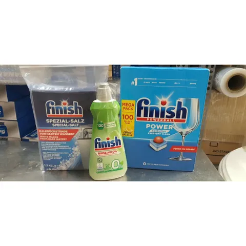 Combo 3 Sản Phẩm Rửa Bát FINISH - Viên Rửa 100 Viên, Muối 1.2Kg, Nước Làm Bóng 800ML - Hàng Chính Hãng Châu Âu