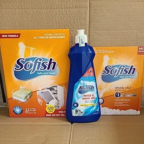 Bộ Combo 3 Sản Phẩm Sofish: Viên Rửa Chén, Nước Làm Bóng & Muối - Dùng Cho Máy Rửa Bát, Sạch Sâu & An Toàn