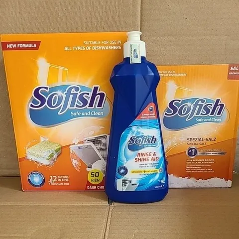 Bộ Combo 3 Sản Phẩm Sofish: Viên Rửa Chén, Nước Làm Bóng & Muối - Dùng Cho Máy Rửa Bát, Sạch Sâu & An Toàn