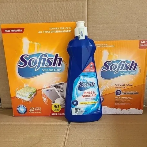 Bộ Combo 3 Sản Phẩm Sofish: Viên Rửa Chén, Nước Làm Bóng & Muối - Dùng Cho Máy Rửa Bát, Sạch Sâu & An Toàn