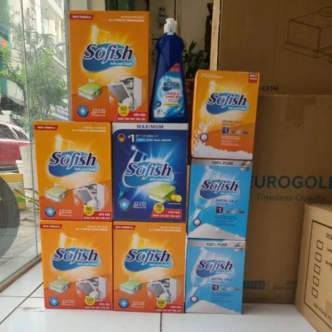 Bộ Combo 3 Sản Phẩm Sofish: Viên Rửa Chén, Nước Làm Bóng & Muối - Dùng Cho Máy Rửa Bát, Sạch Sâu & An Toàn