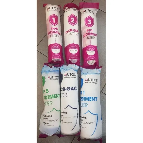 Bộ Lõi 123 Mutosi Chính Hãng - Bộ Lõi Lọc Thô Máy Lọc Nước RO - Lõi PP5, OCB-GAC, PP1 Cho Nước Sạch Nguyên Chất