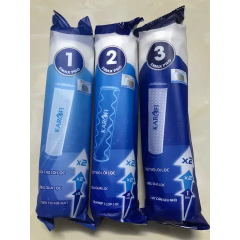Bộ 3 Lõi Lọc Nước 123 SMAX PRO KAROFI - Hàng Chính Hãng, Tuổi Thọ Cao, Tiết Kiệm Nước cho Máy Lọc RO
