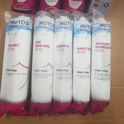 Bộ 9 lõi lọc nước Motusi - Lõi 123 thường cho máy lọc nước, bao gồm lõi PP, OCB-GAC, RO, T33, hồng ngoại, khoáng chất và kiềm.