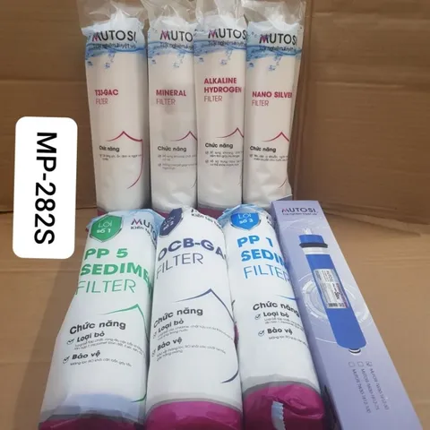 Bộ 8 Lõi Thay Thế Máy Lọc Nước Motusi MP-282S - Màng RO, T33-Mineral, Alkaline Nano Silver, Lọc Nước Sạch Và Nguyên Chất