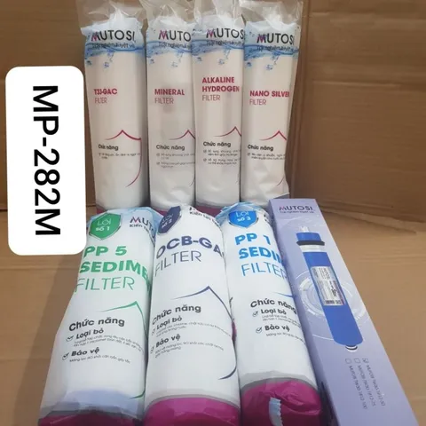 Bộ 8 Lõi Lọc Nước Mutosi Cho Máy MP-282M - Lõi Hydrogen, Alkaline, Nano Silver, Bảo Vệ Màng RO, Tiêu Diệt Vi Khuẩn