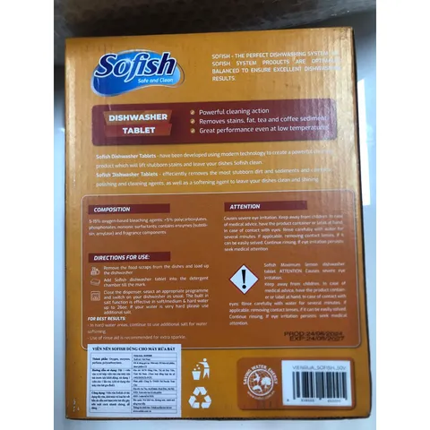 Viên rửa bát Sofish 50 Viên - Sạch vượt trội, đánh bay vết bẩn cứng đầu - An toàn cho máy rửa chén gia đình