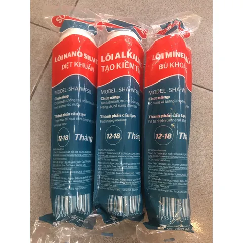 Bộ 3 Lõi Lọc Nước Sunhouse - Nanosilver, Alkaline & Maifan - Thay Thế Máy Lọc Nước RO Gia Đình, Tạo Nước Kiềm An Toàn, 52.000 Lít
