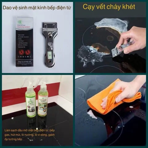 Combo Bộ 2 sảm phẩm [dao vệ sinh + dung dịch tẩy rửa bếp từ] - Làm sạch mặt kính bếp nhà bạn