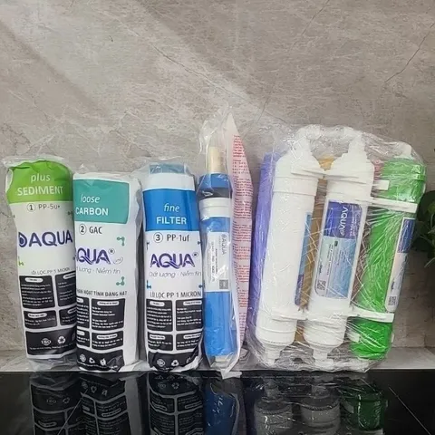 Bộ 10 Lõi Lọc Nước AQUA Thay Thế Máy Lọc Gia Đình - Gồm 3 Lõi Thô, 1 Màng RO, 6 Lõi Khoáng Tạo Vị Ngon
