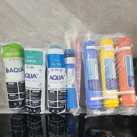 Bộ 10 Lõi Lọc Nước AQUA Thay Thế Máy Lọc Gia Đình - Gồm 3 Lõi Thô, 1 Màng RO, 6 Lõi Khoáng Tạo Vị Ngon