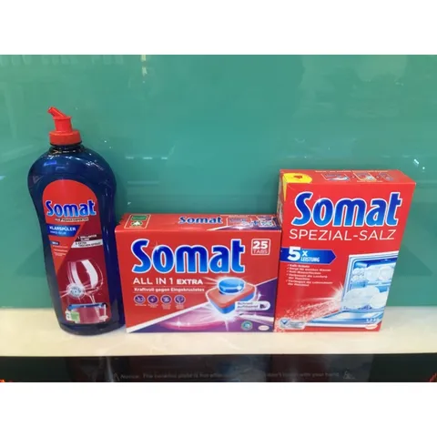 Combo viên rửa muối và nước bóng somat - Xuất xứ Châu âu  - Chuyên dùng cho máy rửa chén Bosch , Hafele , Teka.....