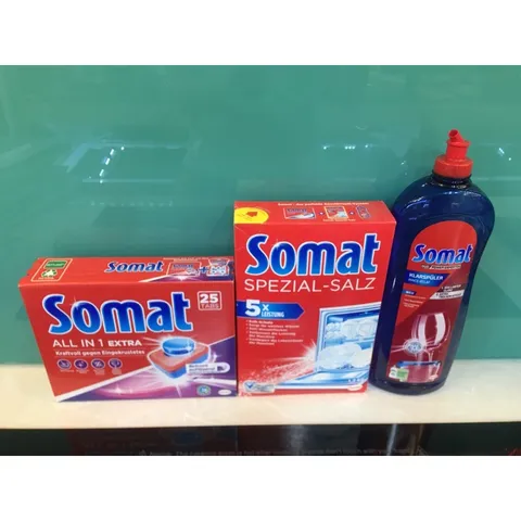 Combo viên rửa muối và nước bóng somat - Xuất xứ Châu âu  - Chuyên dùng cho máy rửa chén Bosch , Hafele , Teka.....