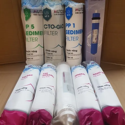 Bộ 9 Lõi Thay Thế Máy Lọc Nước Mutosi Tủ Nhỏ MP-S106-H - Bao Gồm Lõi PP5, CTO-GAC, RO, T33, Bioceramic, Mineral, Nanosilver