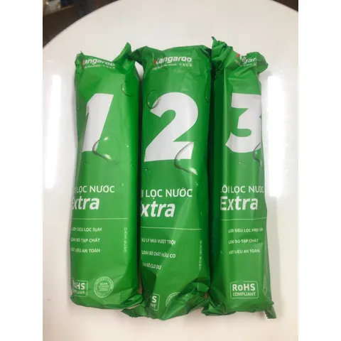 Bộ 3 Lõi Lọc Nước Kangaroo 123 Extra Chính Hãng - Hệ Thống Lọc Nước RO, Loại Bỏ Tạp Chất, Kim Loại Nặng, Tuổi Thọ Lên Đến 12 Tháng