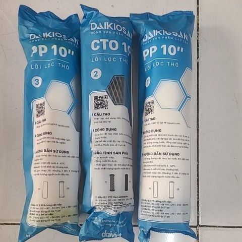 Bộ 3 Lõi Lọc Nước Daikiosan 123 - Lõi Lọc Thô PP, CTO Than Hoạt Tính, PP 1 Micron - Giải Pháp Lọc Nước Sạch Uống Tốt Nhất