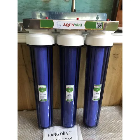 Bộ lọc thô đầu nguồn 20inc , 3 cốc lọc trong kèm lõi lọc , tay vặn