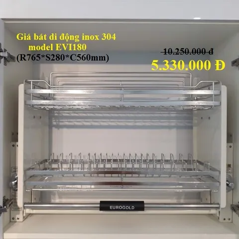 KỆ CHÉN NÂNG HẠ DI ĐỘNG EUROGOLD INOX 304 CAO CẤP - KHÔNG BỊ HAN GỈ