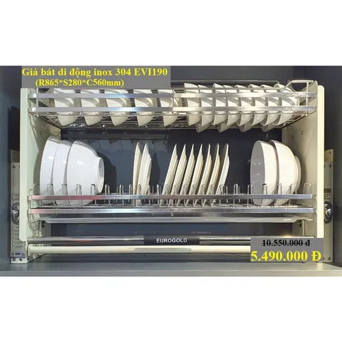 KỆ CHÉN NÂNG HẠ DI ĐỘNG EUROGOLD INOX 304 CAO CẤP - KHÔNG BỊ HAN GỈ