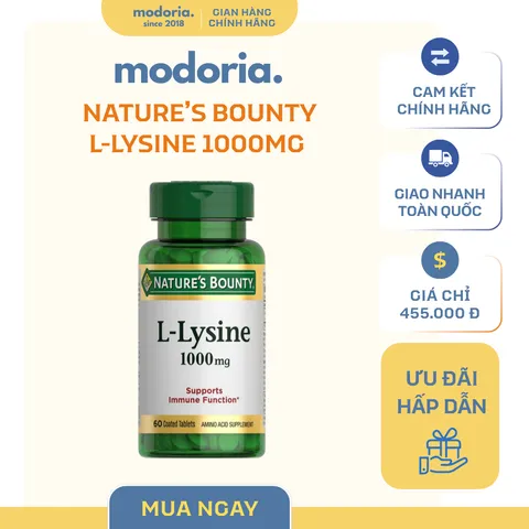 Viên uống bổ sung L-Lysine Nature’s Bounty 1000mg Mỹ - 60 viên hỗ trợ sức khỏe, đẹp da, dinh dưỡng cho người lớn