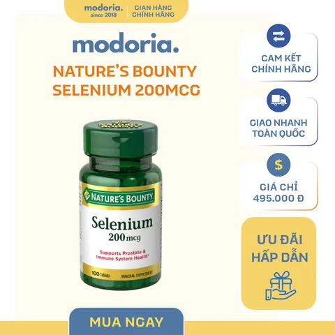 Viên Uống Bổ Sung Selenium Nature's Bounty 200mcg - Hỗ Trợ Dinh Dưỡng Hằng Ngày - Quy Cách 100 Viên Mỹ
