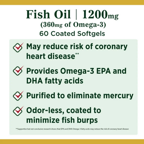 Viên Uống Dầu Cá Nature’s Bounty Fish Oil 1200mg - Omega-3 Dinh Dưỡng Hằng Ngày, Dễ Uống, Mỹ