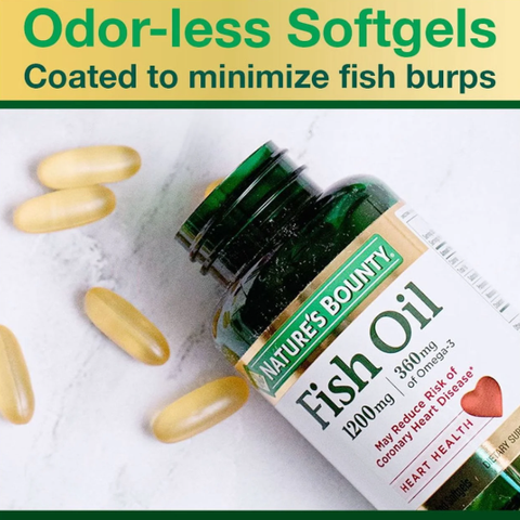 Viên Uống Dầu Cá Nature’s Bounty Fish Oil 1200mg - Omega-3 Dinh Dưỡng Hằng Ngày, Dễ Uống, Mỹ