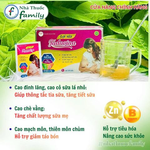 Lợi Sữa TADAVINA H30 - Tăng Tiết Sữa, Giảm Tắc Tuyến Sữa Cho Mẹ Sau Sinh - Sản Phẩm Bảo Vệ Sức Khỏe Mẹ Và Bé