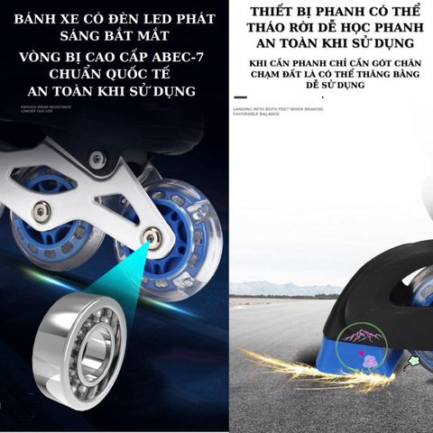 Giày Patin Thể Thao LED 8 Bánh - Khung Titan & Đồ Bảo Hộ, Dành cho Trẻ Em & Người Lớn - Họa Tiết Xinh Xắn 
